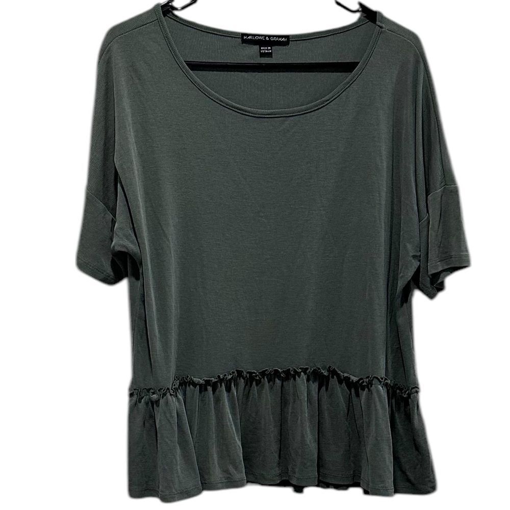 Harlowe & Graham Green Peplum Women’s Short Sleeve Flowy Boho Babydoll Size M
